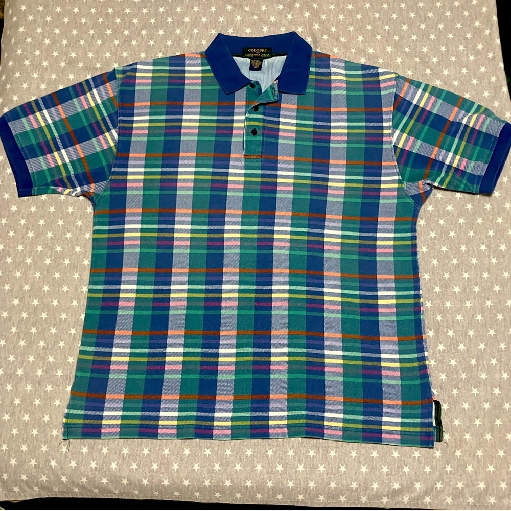 Alexander Julian Colors Polo Shirt Men’s Large Multicolor Plaid Short Sleeve Vtg